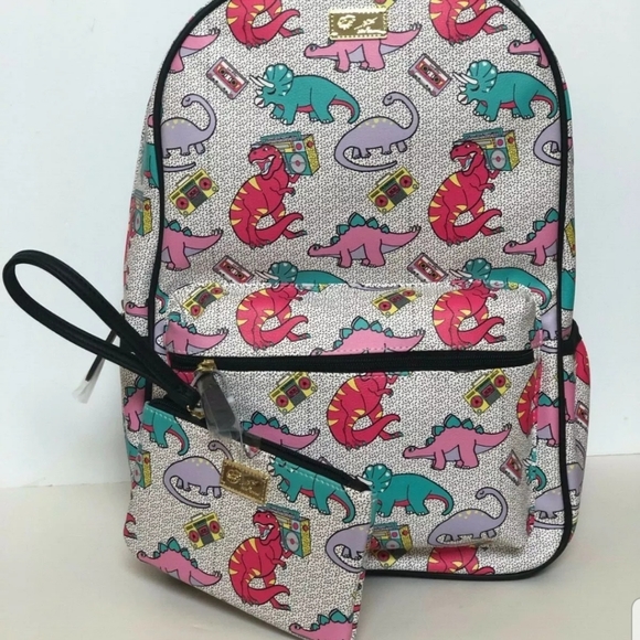 Betsey Johnson Handbags - BetseyJ Rock & Roll Dinosaur 2pc Backpack/Wristlet